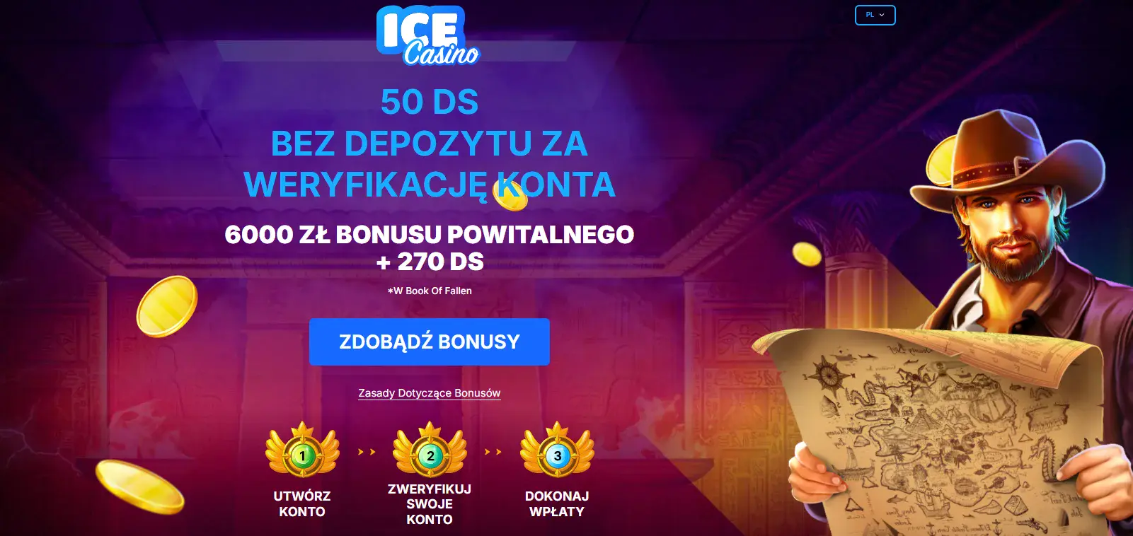 Ice Casino bonus 50 DS za weryfikacje konta
